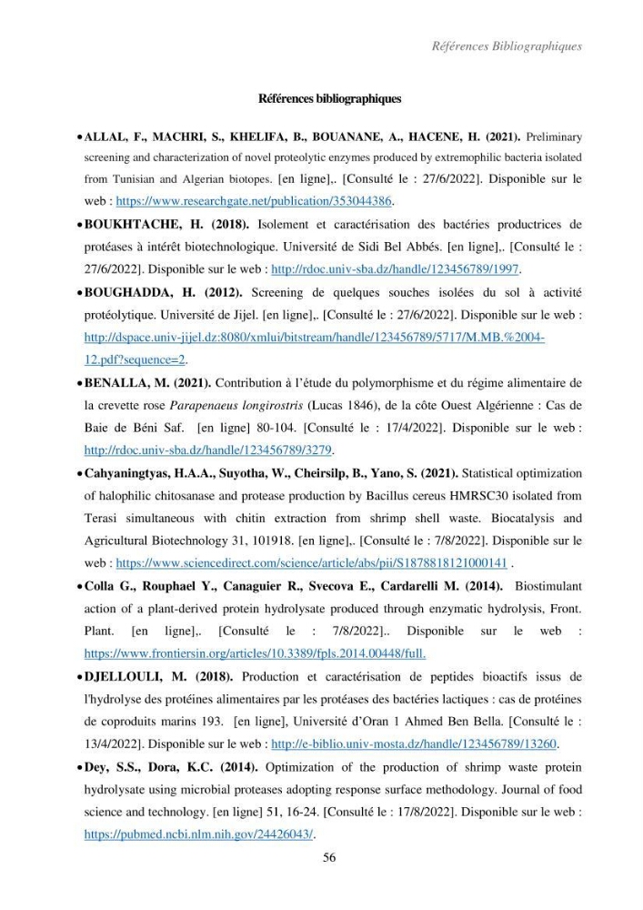 Valorisation des coproduits de la crevette blanche (Parapenaeus longirostris) par des procédés enzymatiques en utilisants des protéases bactériennes.