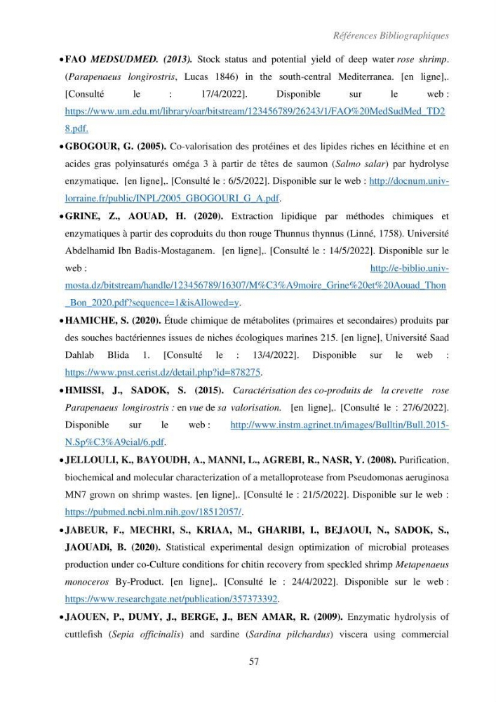 Valorisation des coproduits de la crevette blanche (Parapenaeus longirostris) par des procédés enzymatiques en utilisants des protéases bactériennes.