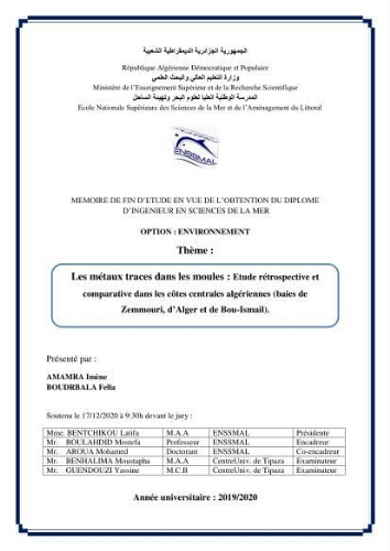 Les métaux traces dans les moules: Etude rétrospective et comparative dans les côtes centrales algériennes (baies de Zemmouri, d’Alger et de Bou-Ismail). Les métaux traces dans les moules: Etude rétrospective et comparative dans les côtes centrales algériennes (baies de Zemmouri, d’Alger et de Bou-Ismail).