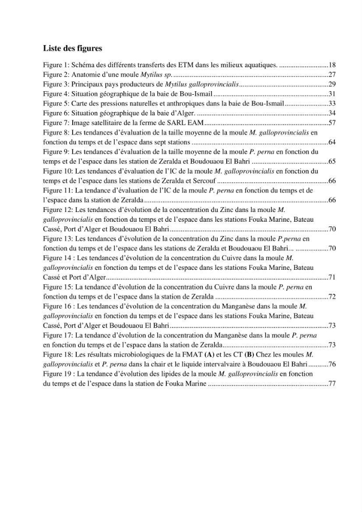 Les métaux traces dans les moules: Etude rétrospective et comparative dans les côtes centrales algériennes (baies de Zemmouri, d’Alger et de Bou-Ismail).