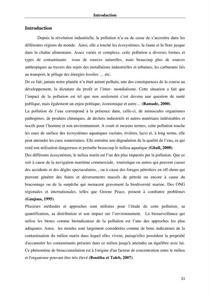 Les métaux traces dans les moules: Etude rétrospective et comparative dans les côtes centrales algériennes (baies de Zemmouri, d’Alger et de Bou-Ismail).