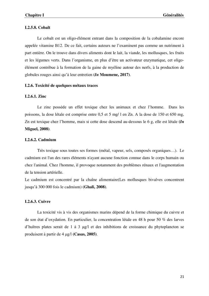 Les métaux traces dans les moules: Etude rétrospective et comparative dans les côtes centrales algériennes (baies de Zemmouri, d’Alger et de Bou-Ismail).