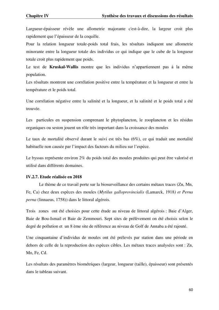 Les métaux traces dans les moules: Etude rétrospective et comparative dans les côtes centrales algériennes (baies de Zemmouri, d’Alger et de Bou-Ismail).