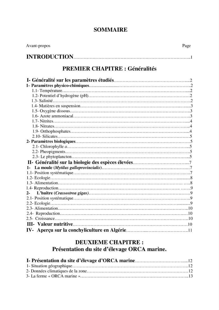 Etude physicochimique et biologique d\'un site conchylicole