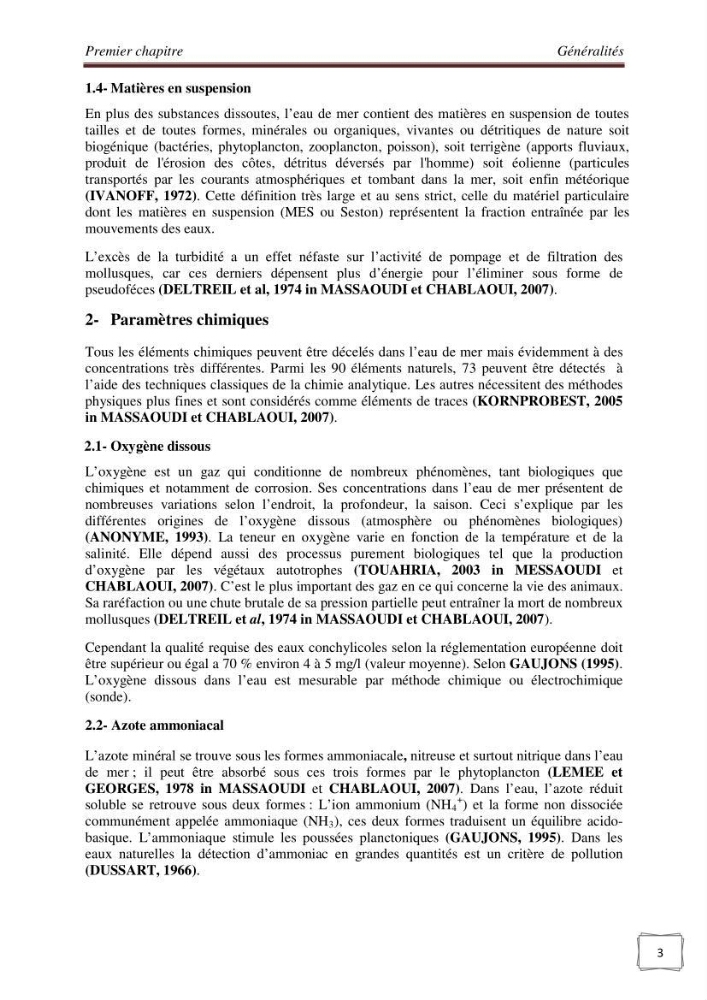 Etude physicochimique et biologique d\'un site conchylicole