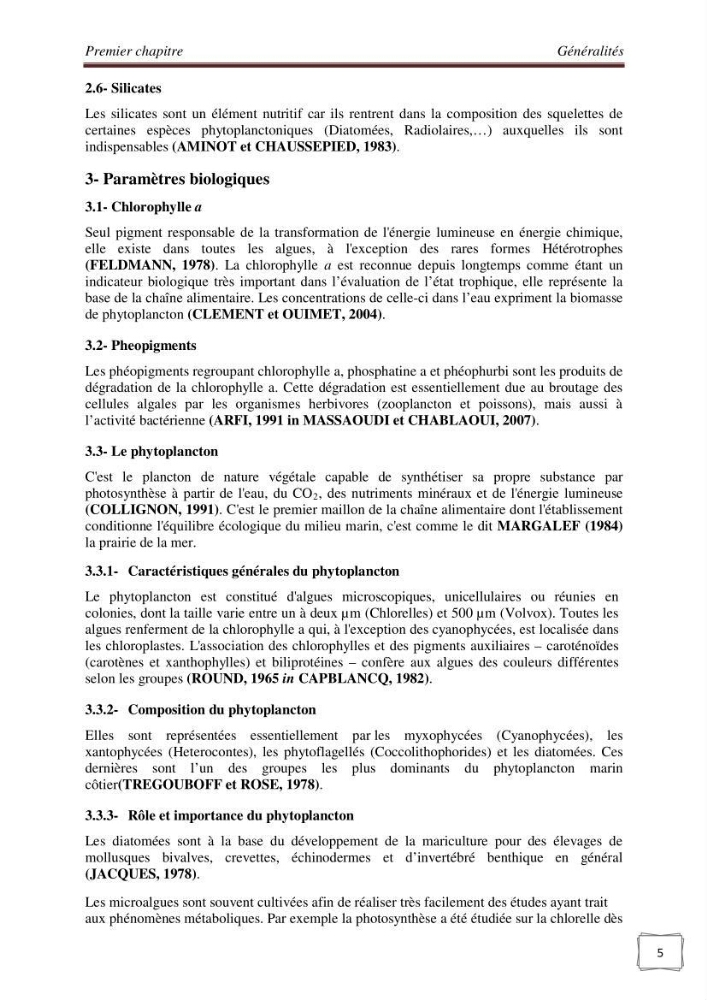 Etude physicochimique et biologique d\'un site conchylicole