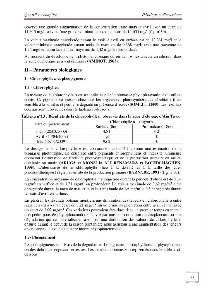 Etude physicochimique et biologique d\'un site conchylicole