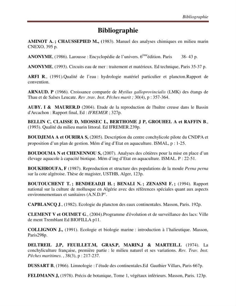 Etude physicochimique et biologique d\'un site conchylicole