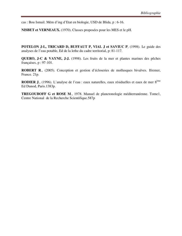 Etude physicochimique et biologique d\'un site conchylicole