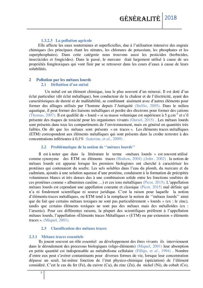 Biosurveillance des métaux traces chez deux espèces de moules (Mytilus galloprovincialis (Lamarck 1819) et Perna perna (Linnaeus 1758)) dans le littoral algérois: