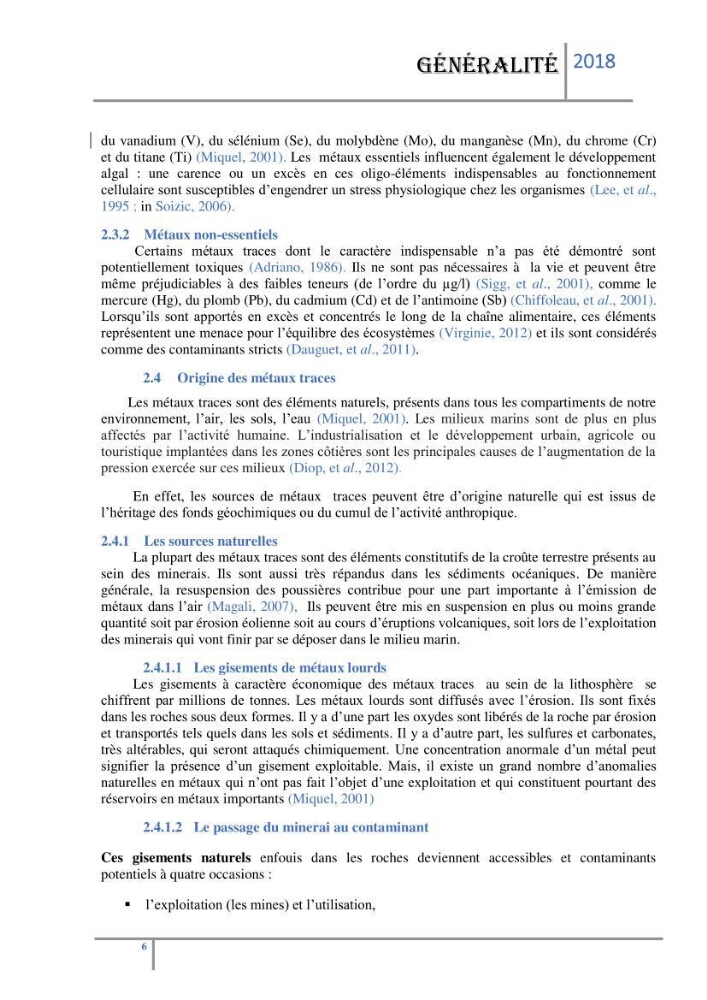 Biosurveillance des métaux traces chez deux espèces de moules (Mytilus galloprovincialis (Lamarck 1819) et Perna perna (Linnaeus 1758)) dans le littoral algérois:
