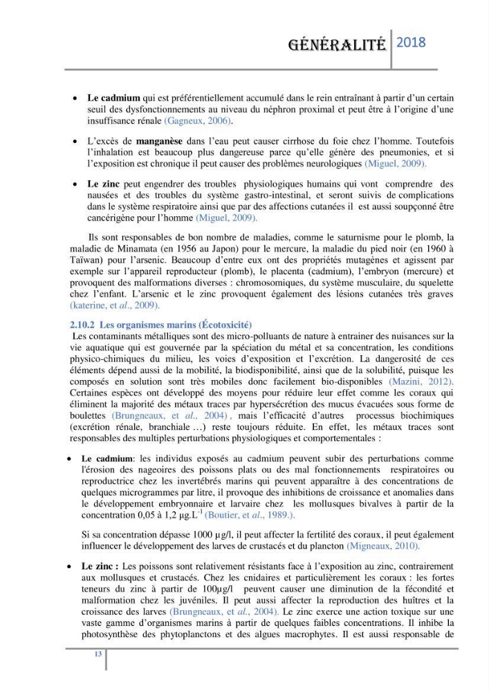 Biosurveillance des métaux traces chez deux espèces de moules (Mytilus galloprovincialis (Lamarck 1819) et Perna perna (Linnaeus 1758)) dans le littoral algérois: