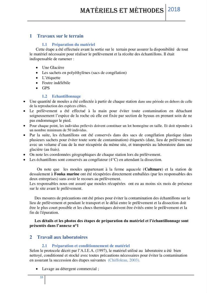 Biosurveillance des métaux traces chez deux espèces de moules (Mytilus galloprovincialis (Lamarck 1819) et Perna perna (Linnaeus 1758)) dans le littoral algérois: