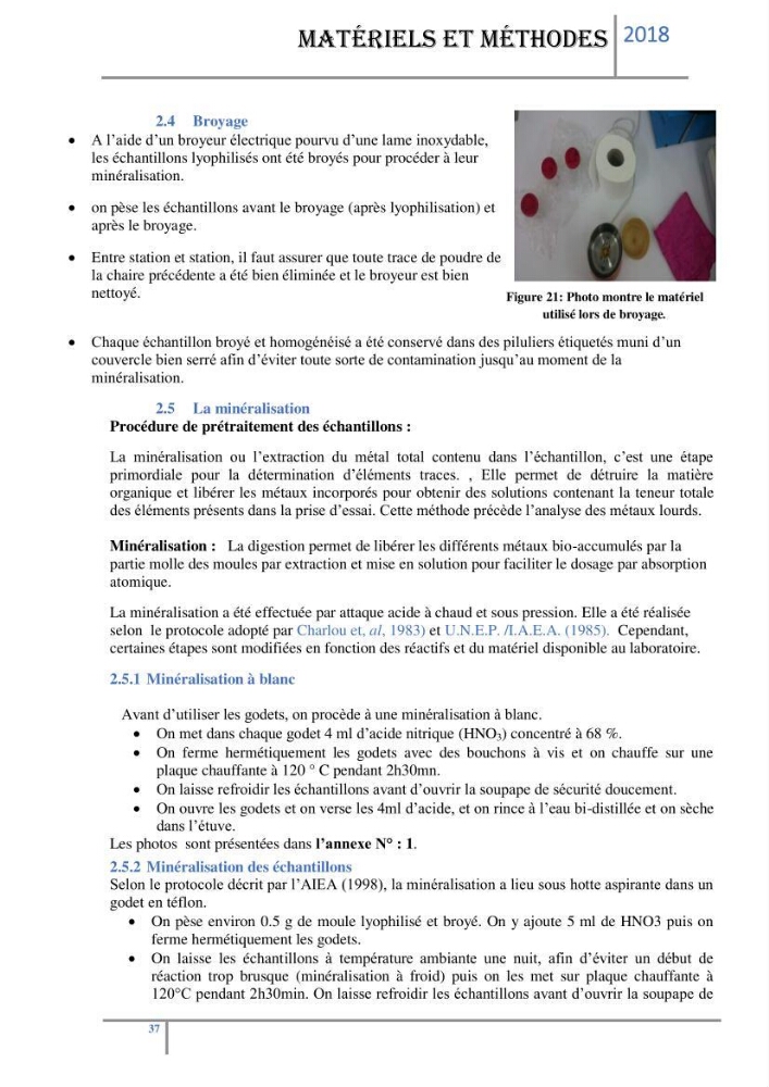 Biosurveillance des métaux traces chez deux espèces de moules (Mytilus galloprovincialis (Lamarck 1819) et Perna perna (Linnaeus 1758)) dans le littoral algérois: