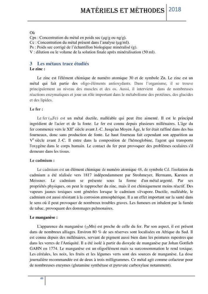 Biosurveillance des métaux traces chez deux espèces de moules (Mytilus galloprovincialis (Lamarck 1819) et Perna perna (Linnaeus 1758)) dans le littoral algérois: