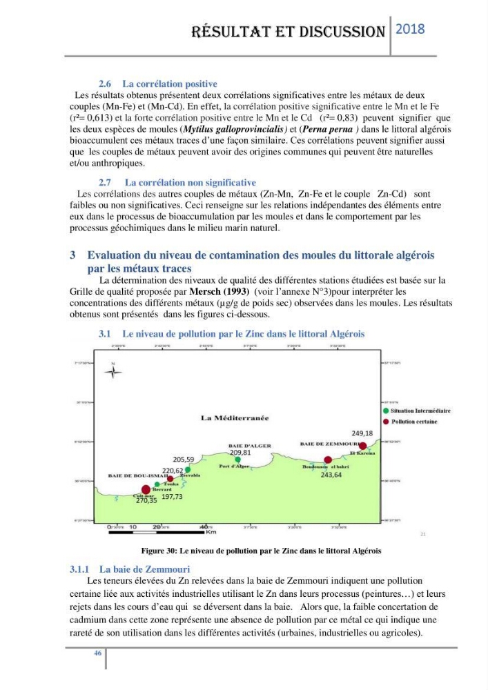 Biosurveillance des métaux traces chez deux espèces de moules (Mytilus galloprovincialis (Lamarck 1819) et Perna perna (Linnaeus 1758)) dans le littoral algérois: