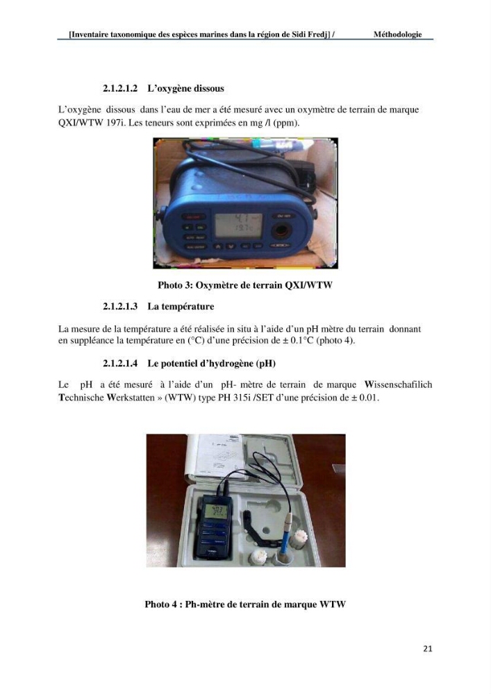 Inventaire taxonomique des espèces marines de la région du Sidi Fredj