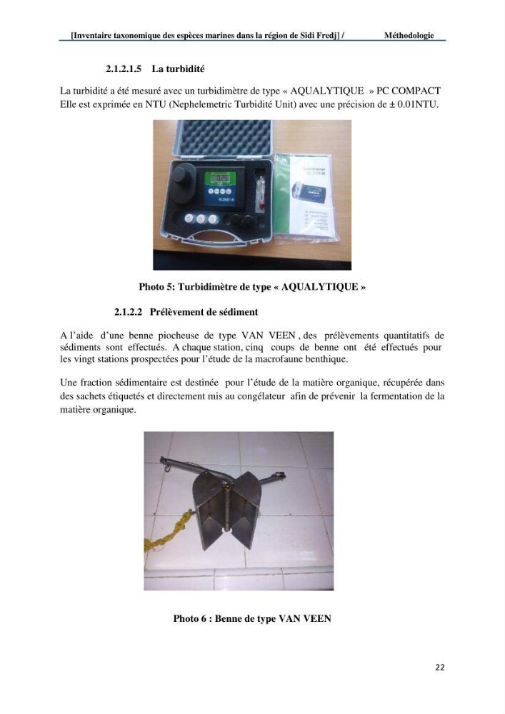 Inventaire taxonomique des espèces marines de la région du Sidi Fredj