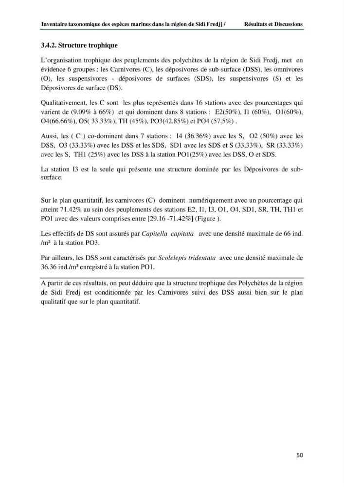 Inventaire taxonomique des espèces marines de la région du Sidi Fredj