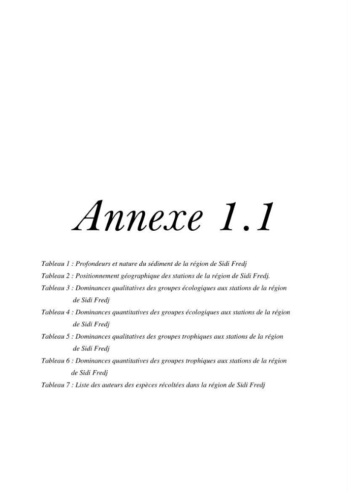 Inventaire taxonomique des espèces marines de la région du Sidi Fredj