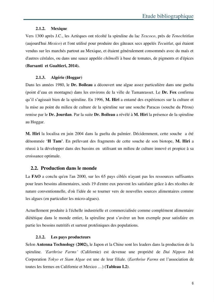 Production de la spiruline (Arthrospira platensis) dans des conditions de culture différentes