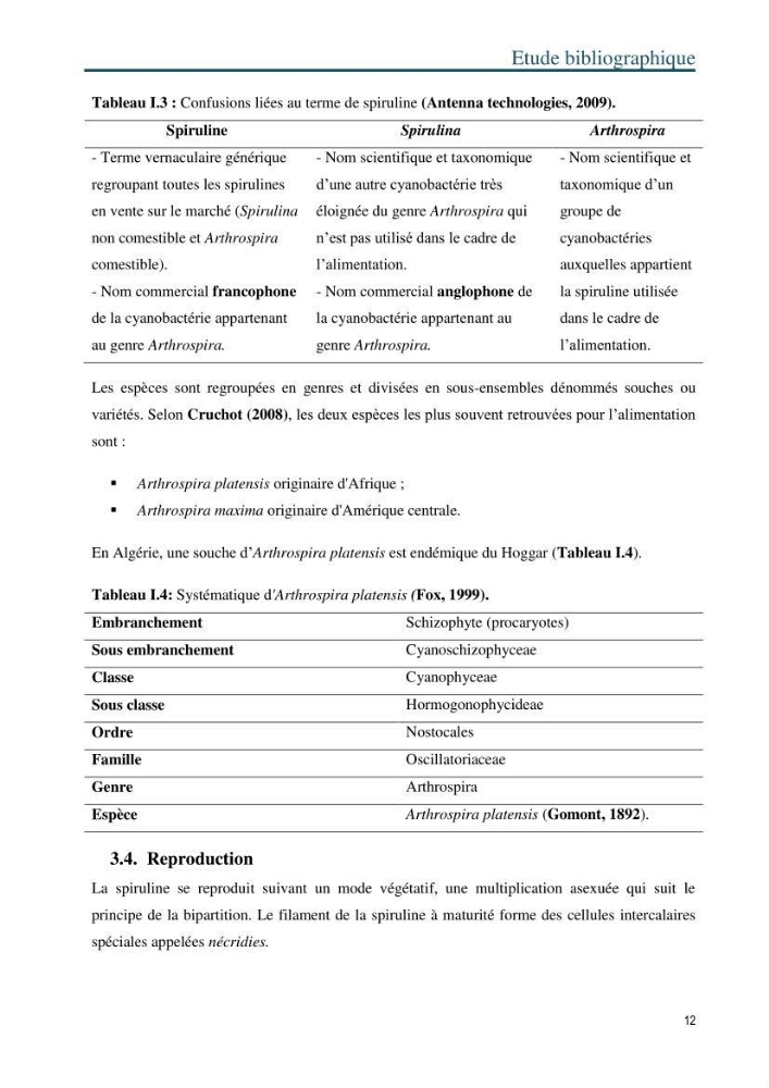 Production de la spiruline (Arthrospira platensis) dans des conditions de culture différentes