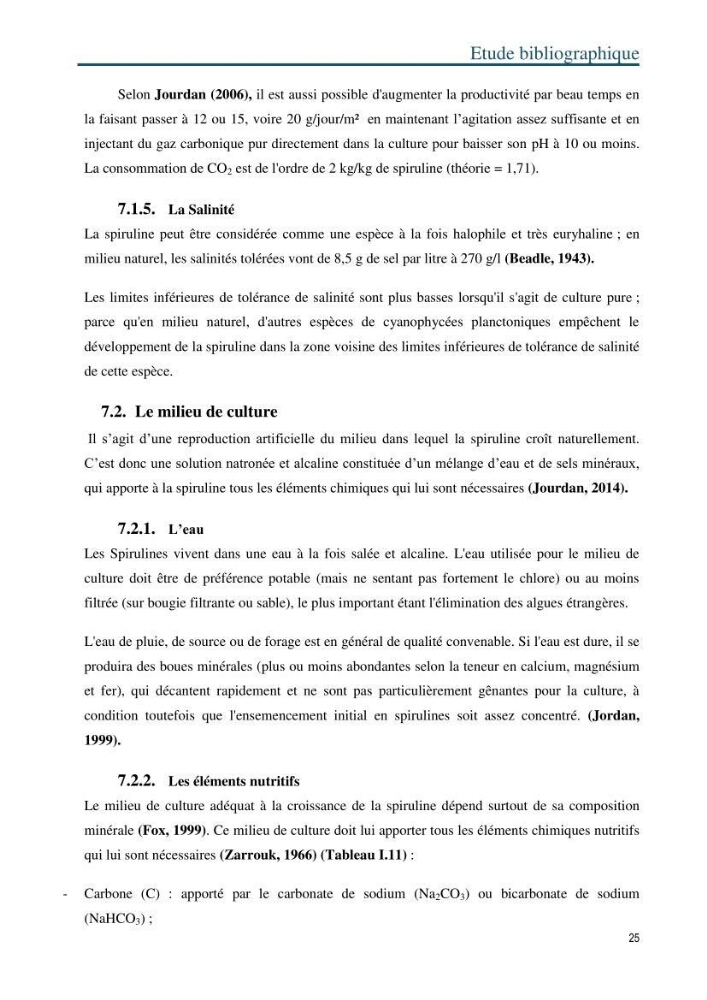 Production de la spiruline (Arthrospira platensis) dans des conditions de culture différentes