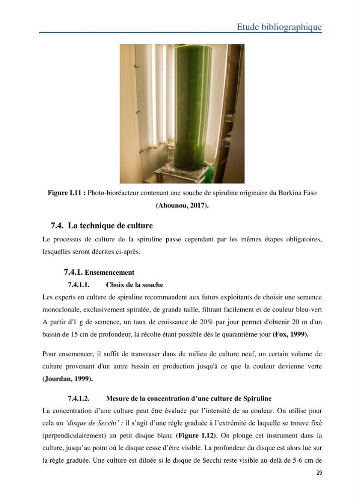 Production de la spiruline (Arthrospira platensis) dans des conditions de culture différentes
