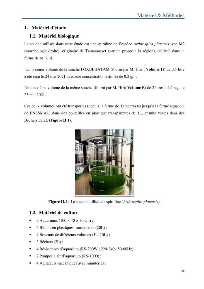 Production de la spiruline (Arthrospira platensis) dans des conditions de culture différentes