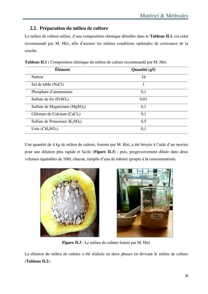 Production de la spiruline (Arthrospira platensis) dans des conditions de culture différentes