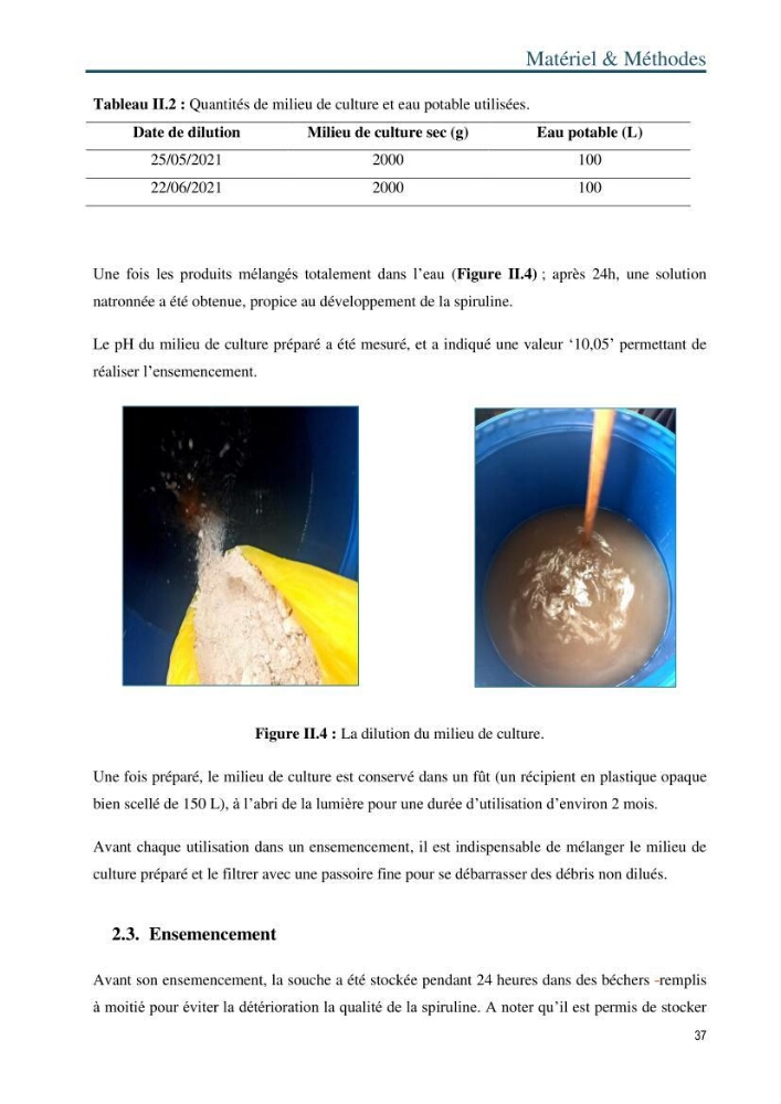Production de la spiruline (Arthrospira platensis) dans des conditions de culture différentes