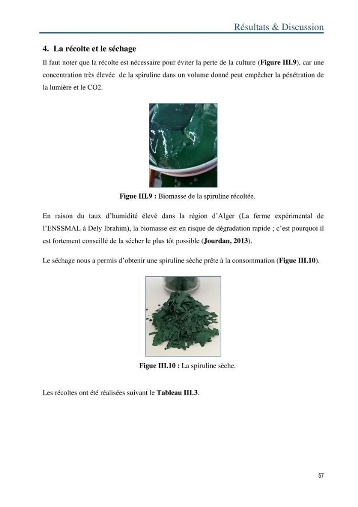 Production de la spiruline (Arthrospira platensis) dans des conditions de culture différentes