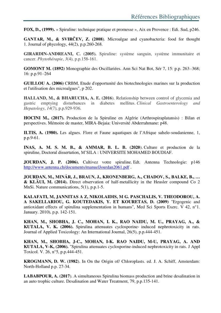 Production de la spiruline (Arthrospira platensis) dans des conditions de culture différentes