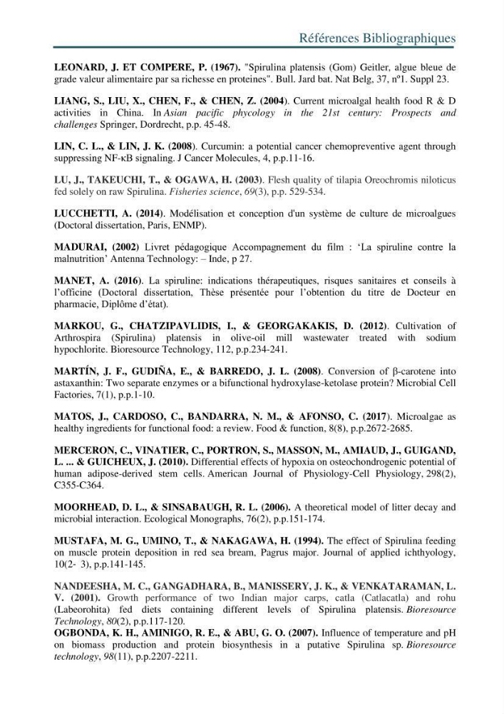 Production de la spiruline (Arthrospira platensis) dans des conditions de culture différentes