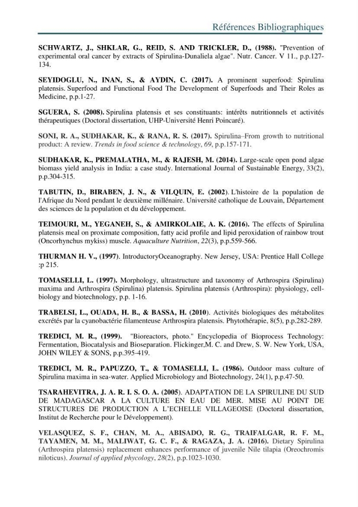 Production de la spiruline (Arthrospira platensis) dans des conditions de culture différentes