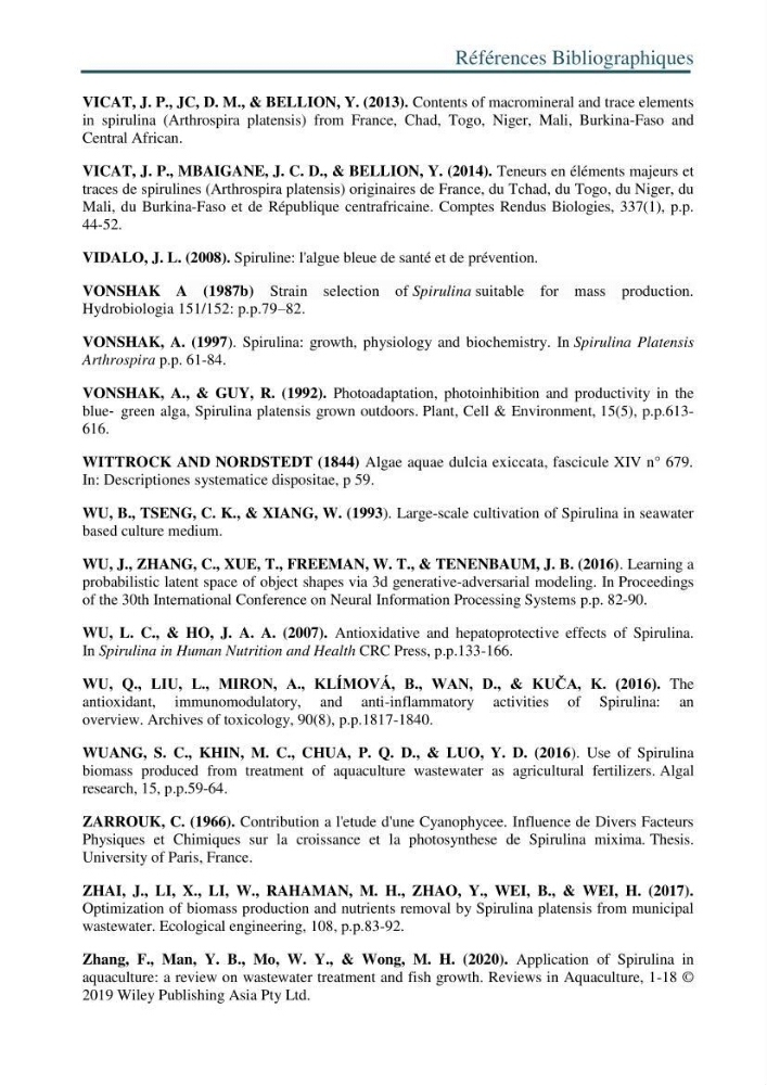Production de la spiruline (Arthrospira platensis) dans des conditions de culture différentes