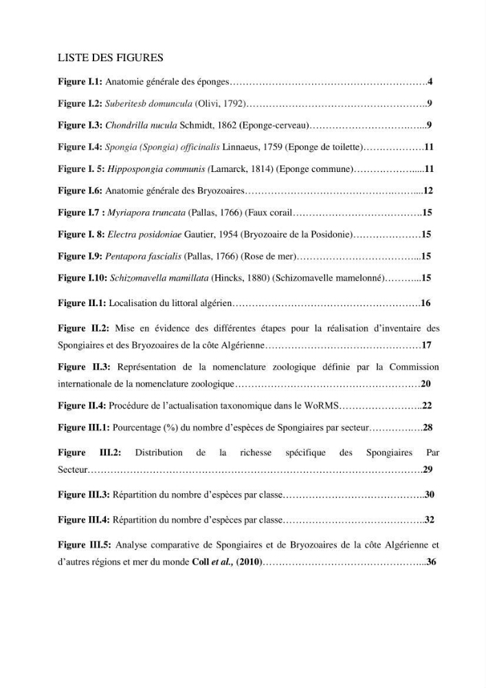 Inventaire des Spongiaires et des Bryozoaires de la côte Algérienne: