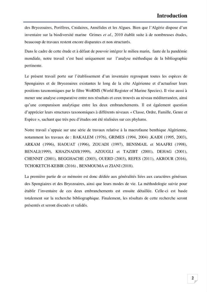 Inventaire des Spongiaires et des Bryozoaires de la côte Algérienne: