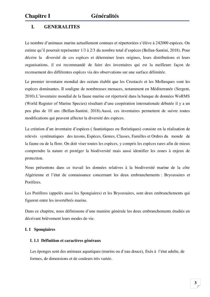 Inventaire des Spongiaires et des Bryozoaires de la côte Algérienne: