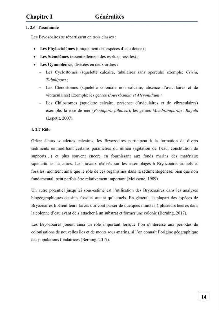 Inventaire des Spongiaires et des Bryozoaires de la côte Algérienne: