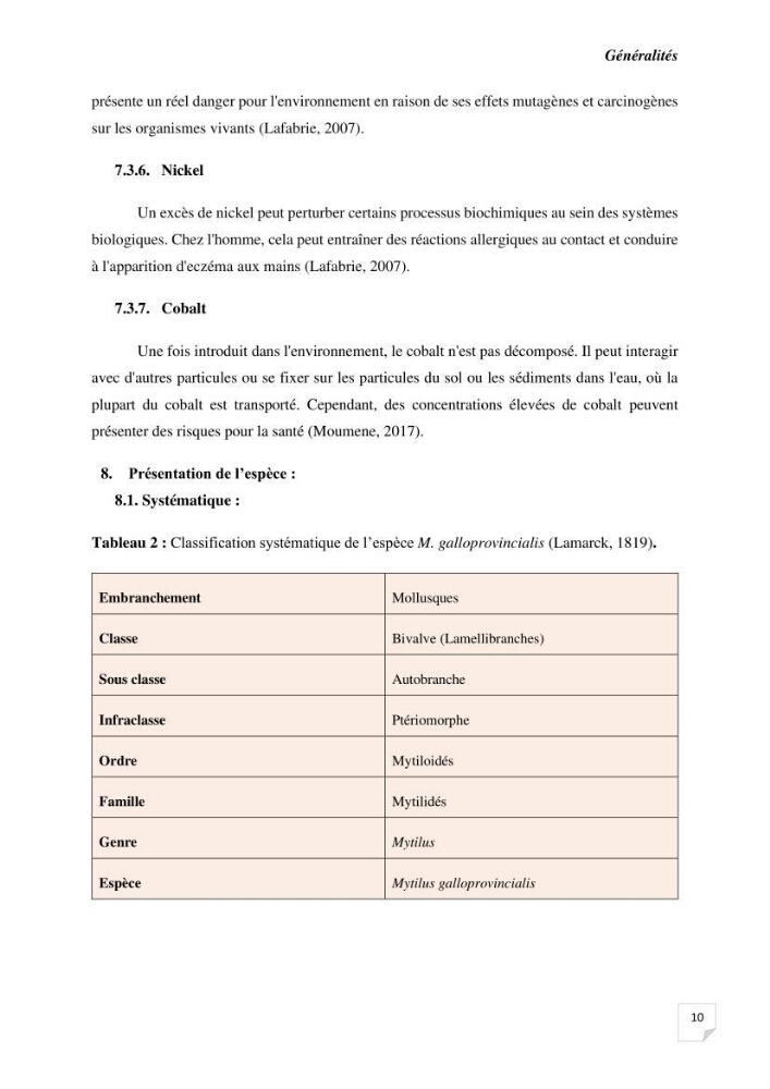 Biosurveillance active de la moule Mytilus galloprovincialis pour le suivi de la pollution d’une ferme conchylicole