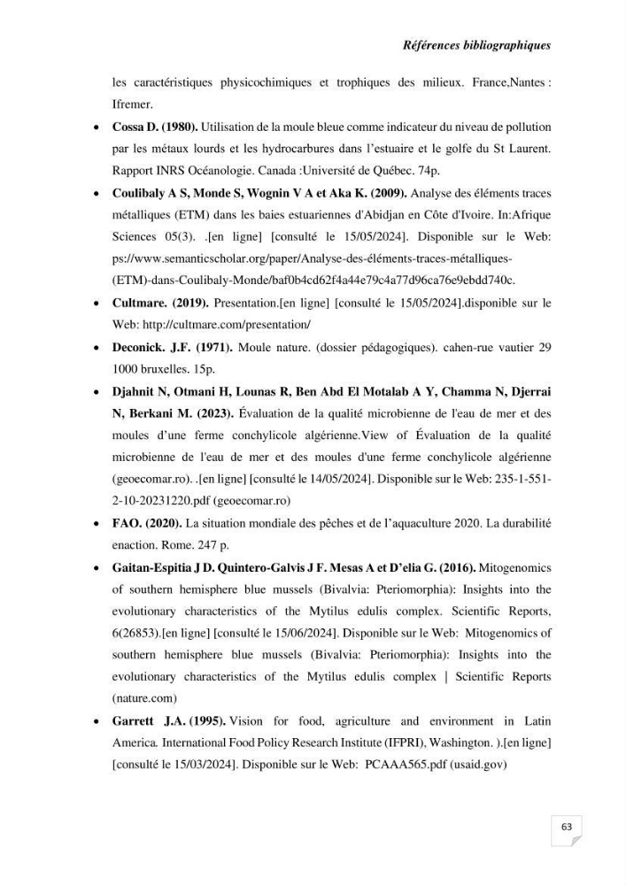 Biosurveillance active de la moule Mytilus galloprovincialis pour le suivi de la pollution d’une ferme conchylicole