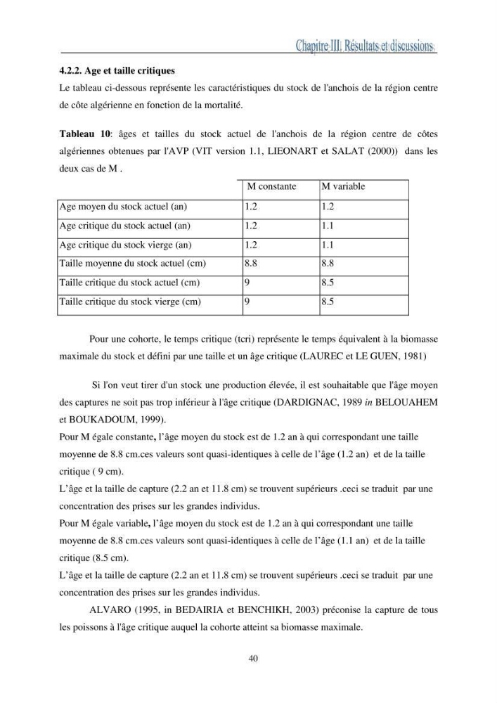 L\'impact de la variation de la mortalité naturelle (M) sur la biomasse exploitable de l\'anchois Engaulis encrasicolus,(LINNE,1758) de la région centre de la côte algérienne