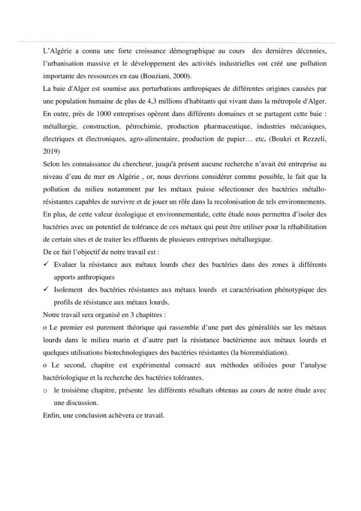 Evaluation et isolement des bactéries tolérantes aux métaux lourds