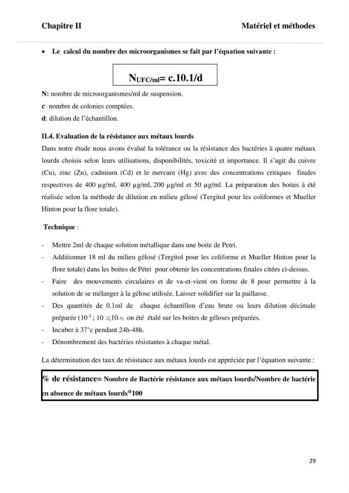 Evaluation et isolement des bactéries tolérantes aux métaux lourds