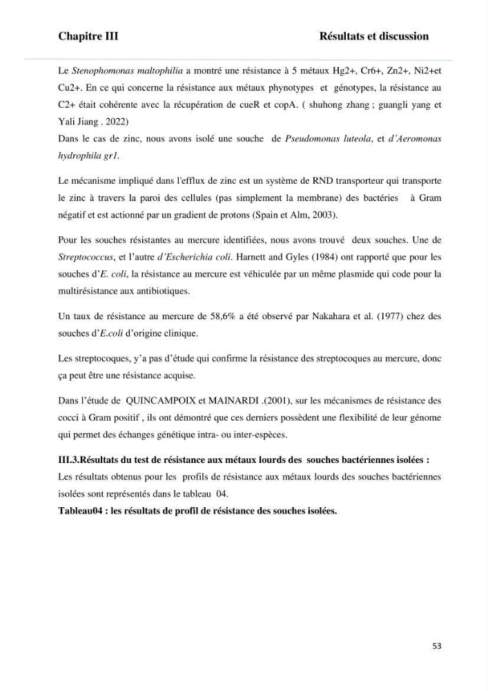 Evaluation et isolement des bactéries tolérantes aux métaux lourds
