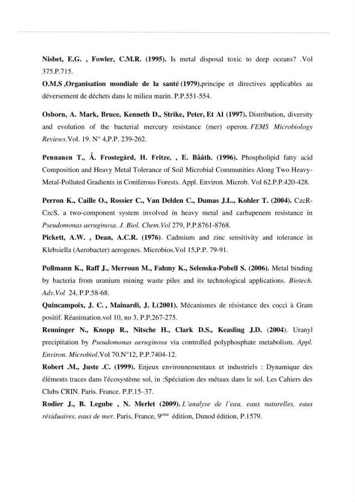 Evaluation et isolement des bactéries tolérantes aux métaux lourds