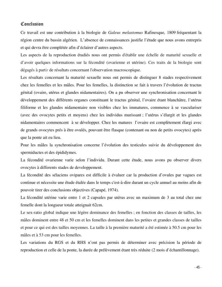 Contribution à la biologie de Galeus melastomus (Elasmobranches, Sscyliorhinidae dans la région centre de la côte algérienne: