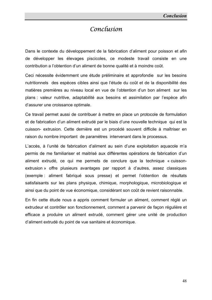 Contribution à l\'étude de fabrication d\'aliment extrudé pour tilapia au niveau de la ferme \"Pescado de la Duna\" (Ouargla):