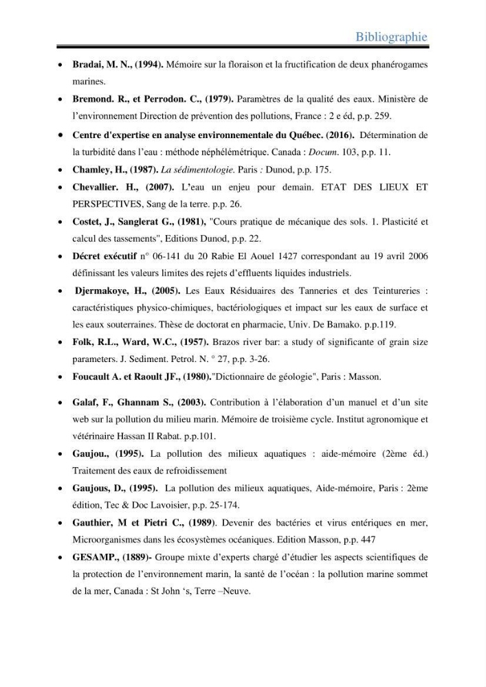 Les paramètres physico-chimiques dans l’eau de mer et les sédiments dans le port de Sidi-Fredj: